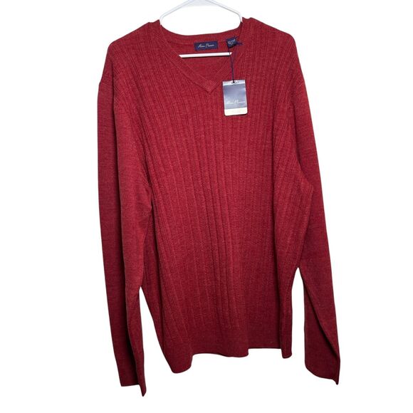 Alan Flusser Sweater Men's XXL Red Cable Knit Pullover V-Neck Solid NWT - Picture 1 of 9
